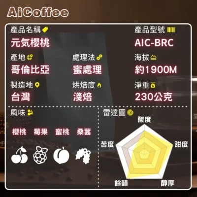 元氣櫻桃-規格雷達圖 元氣櫻桃 精品咖啡豆 (230g/袋)