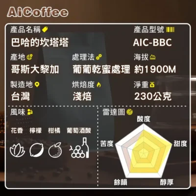 巴哈的坎塔塔-規格雷達圖 巴哈的坎塔塔 精品咖啡豆 (230g/袋)