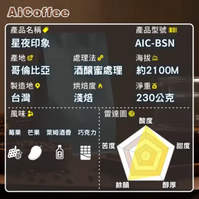 星夜印象-規格雷達圖 星夜印象 精品咖啡豆 (230g/袋)