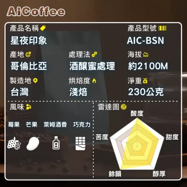 星夜印象-規格雷達圖 星夜印象 精品咖啡豆 (230g/袋)