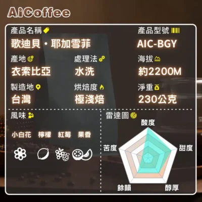 歌迪貝-規格雷達圖 歌迪貝 精品咖啡豆 (230g/袋)