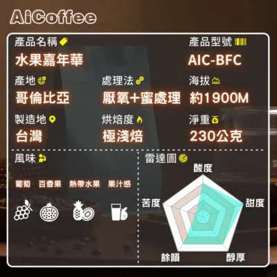 水果嘉年華-規格雷達圖 水果嘉年華 精品咖啡豆 (230g/袋)